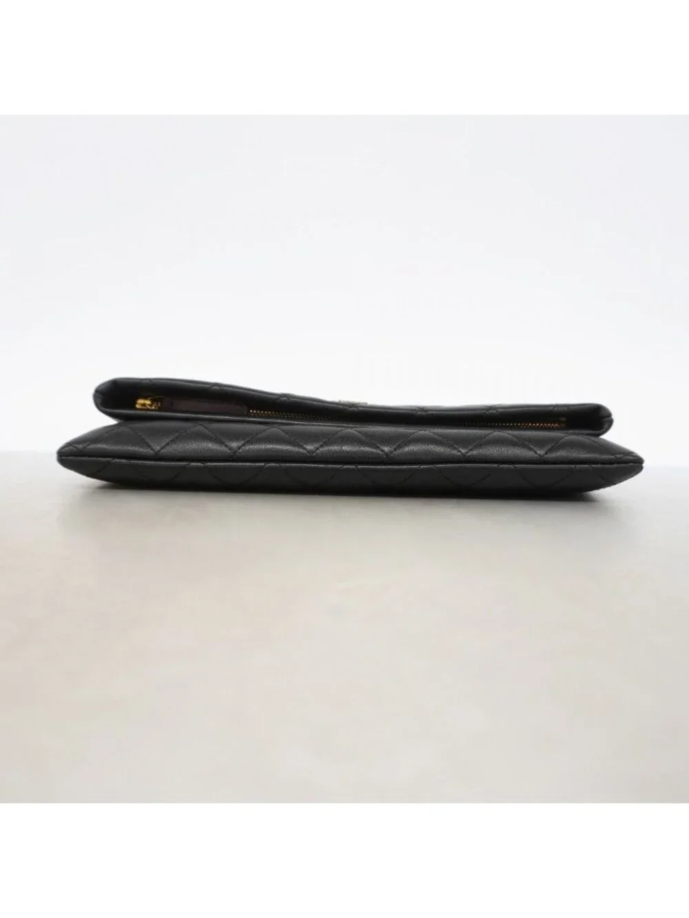 Chanel Clutch Quilted Lambskin Black Gold